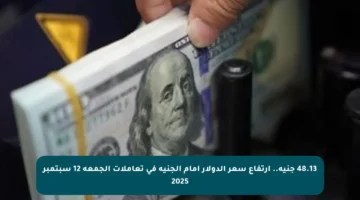 48.13 جنيه.. ارتفاع سعر الدولار أمام الجنيه في تعاملات الجمعة 12 سبتمبر 2025
